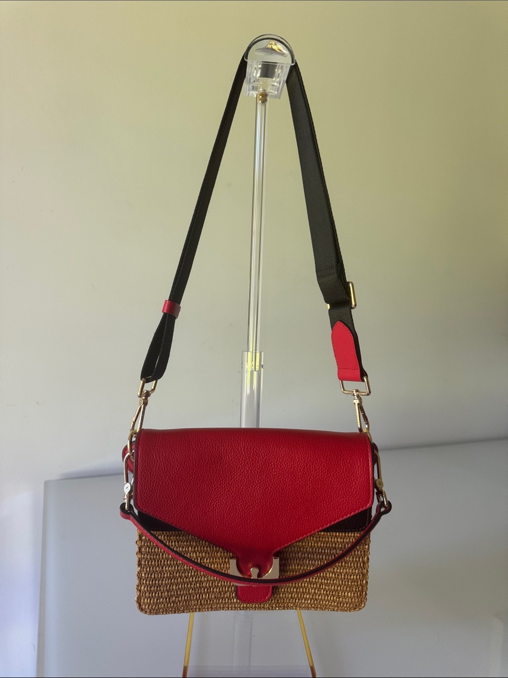 Coccinelle Ambrine Bag Red Leather Rattan with Shoulder Strap and Scarf - Picture 7 of 16